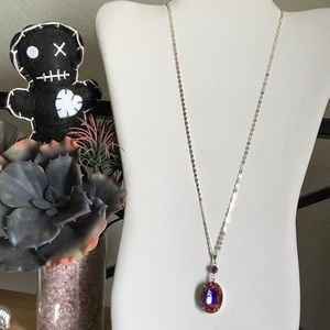 Large Rainbow Swarovski Drop on Sterling Silver Diamond Cut Mirror Chain